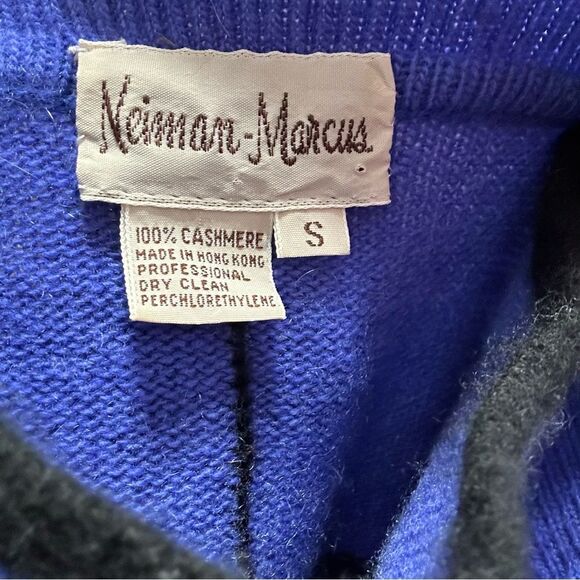 Neiman Marcus Cobalt Blue Window-pain Cashmere Turtleneck Sweater Sz S Bow - Picture 10 of 10